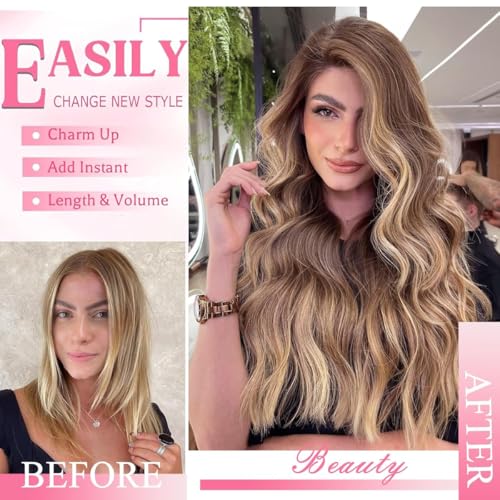 Clip in Hair Extensions Real Human Hair 4.3oz/120g Clip ins 100% Human Hair Extension for Women 8pcs Per Set with 18 Clips Double Weft (24 Inch #4/27 Chocolate Brown to Honey Blonde)