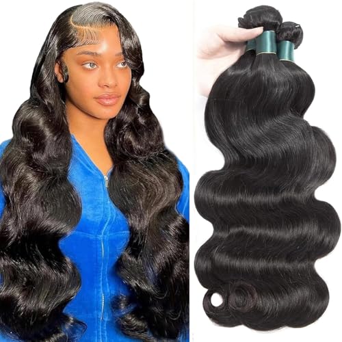 Human Hair Bundles 24 26 28 Inch Body Wave Bundles Human Hair 12A 100% Unprocessed Brazilian Hair Weave 3 Bundles Natural Black Color (Body Wave 3 Bundles, 24 26 28)