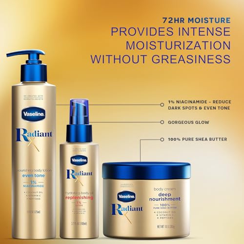 Vaseline Radiant X Skin Care Set ??Even Tone Nourishing Body Lotion with 1% Niacinamide + Deep Nourishment Body Cream with Shea Butter & Vitamin C (2 Piece Set)