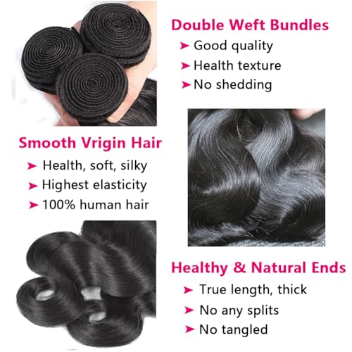 Body Wave Human Hair Bundles with Closure (22 24 26+18) 5x5 HD Closure with Bundles Human Hair 3 Weave Bundles with Closure Brazilian 100% Unprocessed Virgin Weft Hair Free Part