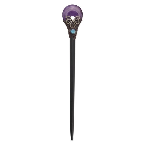 Ebony Wood Chopstick Hairpin Hair Fork Crystal Amethyst Labradorite Handcraft Gift for Her