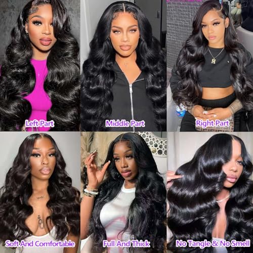 Body Wave Lace Front Wigs Human Hair 13x4 HD Lace Frontal Body Wave Human Hair Wig for Women 180% Density Brazilian Virgin Hair Pre Plucked Glueless Body Wave Wig Natural Black 32inch