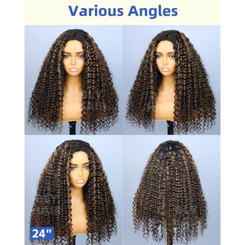 BLY Highlight Water Wave Half Wig Human Hair 3 in 1 Glueless Drawstring Flip Over Wear Go Wig for Women 1B 30 Color 180 Density Beginner Friendly Wigs 18 Inch