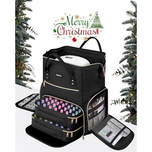 Large Nail Polish Organizer Bag Backpack Holds 70+ Bottles(15ml/0.5 fl.oz) UV Nail Lamp,Nail Organizers and Storage with 2 Removable Pouches Fits Nail Tool,Gift for Manicurist£¬Black