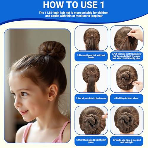 TsMADDTs Bobby Pins and Hair Nets Set, Hair Accessories for Women with Invisible Nets for Ballet Bun(11.81&19.86IN), U Pins for Dance(1.37&2.36IN), Elastic Bands, Clear Rubber Bands