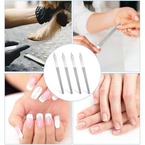 4PCS Diamond Nail File, 6 inch Stainless Steel Diamond Dust Nail File, Stainless Steel Nail Filer for Salon Home