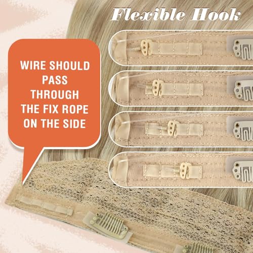 Sunny Hair Wire Hair Extensions Real Human Hair Fish Line Human Hair Extensions Invisible Wire Extensions Golden Blonde with Medium Blonde Highlights #16/22 18 Inch