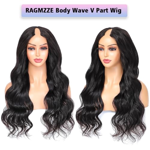 V Part Wig Human Hair Body Wave Natural Black 24 Inch | Body Wave Human Hair Wig Upgrade U Part Human Hair Wigs for Black Women Glueless Wig Wear and Go 180 Density
