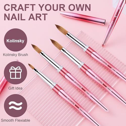 Acrylic Nail Brush Set, Size 02/06/08/10/12/16 Kolinsky Nail Art Brushes for Acrylic Application, Sturdy Handle Oval Shaped Acrylic Powder Nail Design Tools for Professional Manicure DIY Home