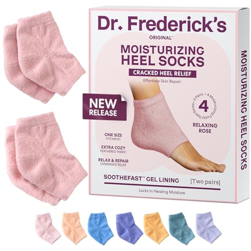 Dr. Frederick's Original Moisturizing Fuzzy Heel Socks - 2 Pairs - Cozy Gel-Lined Sleep Socks for Women & Men - Soothes Dry, Cracked Feet - Heel Repair - Relaxing Rose