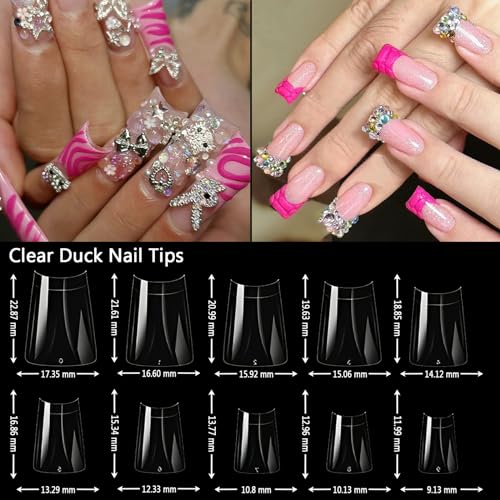 500Pcs Clear Duck Nail Tips Short - 10 Sizes Pre-Shaped Professional Press Ons for Nail Extension, Half Cover Acrylic Soft Gel Tips for Home DIY Nail Salon With Box