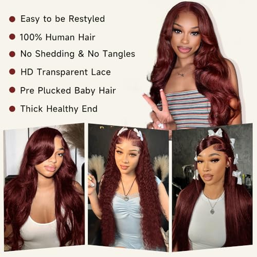 32 Inch Reddish Brown Lace Front Wigs Human Hair 200% Density Body Wave Lace Frontal Wig