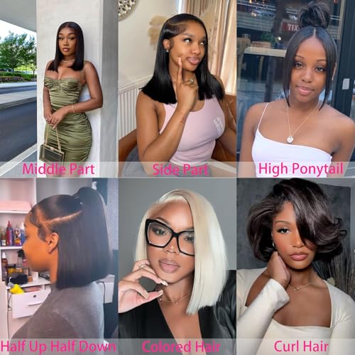 Wear and Go Glueless Bob Wig 5x5 Hd Lace Closure Wig Human Hair 14 Inch Short Straight Bob Wig 220% Density Glueless Straight Closure Wigs Pre Cut Free Part Wig for Women