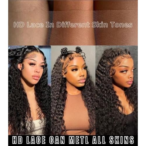 13x4 Deep Wave Lace Front Wigs Human Hair 180% Density Deep Curly Wigs for Women Brazilian Wig HD Transparent Lace Human Hair with Baby Hair Glueless Wig Natural Black 28 Inch