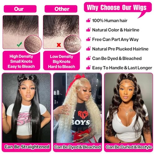13x6 Deep Wave Lace Front Wigs Human Hair 200% Density Deep Wave Curly Frontal Wigs Human Hair for Black Women Bleached Knots Free Part Natural HairLine Can Be Dyed and Restyled 22 Inch