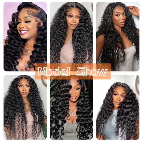 13x6 Deep Wave Lace Front Wigs Human Hair 200 Density 13x6 HD Transparent Deep Curly Lace Frontal Wig Pre Plucked with Baby Hair Wet and Wavy Glueless Wigs Natural Black for Women