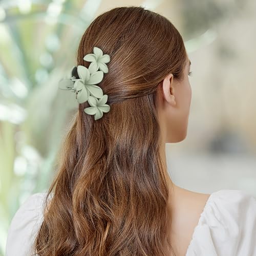 Large Flower Hair Clips for Women, Flower Hair Claw Clips for Thick Hair, Nonslip Hawaiian Hair clips, Cute Jaw Clips, Hair Accessories (yellow, pink, green, black, dark brown)