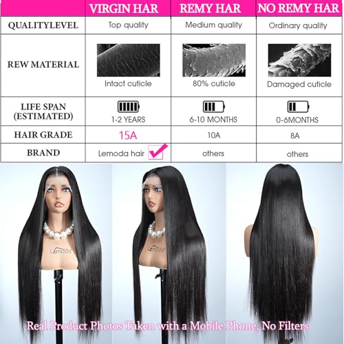 Lemoda 13x6 Full Lace Frontal Wigs Human Hair 200% density Straight Wig HD Transparent 13x6 Lace front Wigs Human Hair for Black Women Pre Plucked with baby hair Natural Color 18 inch