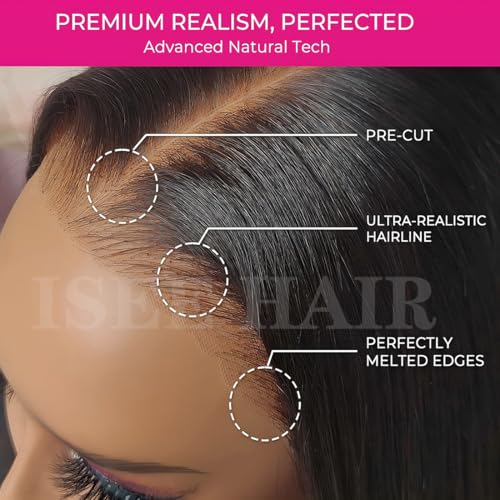 ISEE Straight Lace Front Wigs Human Hair 13x6 HD Lace Frontal Glueless Wigs for Women 180% Density Pre Plucked Pre-cut Lace Natural Hairline 20 Inch