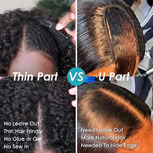Curly V Part Wig Human Hair Brazilian Virgin Human Hair Wigs for Black Women Upgrade U Part Wigs Glueless Full Head Clip In Half Wig No Leave Out 180% Density Natural Black 18 Inch