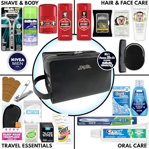 Convenience Kits International Men¡¯s Super Premium 30 PC Travel Kit Featuring: Travel-Size Hair Care Products Plus Face, Body, Oral Care, Travel Essentials in Large Leather Toiletry Bag