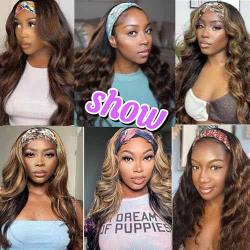 Headband Wig Human Hair Body Wave Headband Wigs for Black Women human hair 1b/30 color Wear and Go Glueless Wig 100% Brazilian Virgin Human Hair Headband wig 150% Density(22inch)
