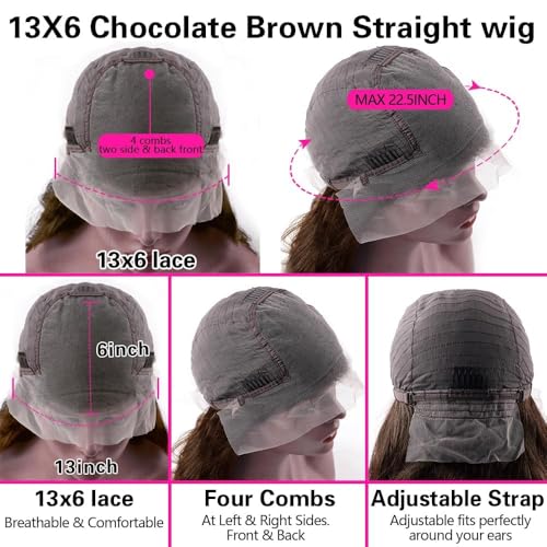 Chocolate Brown Lace Front Wigs Human Hair #4 Brown Straight 13x6 Lace Front Wigs Human Hair 180 Density HD Lace Frontal Wig Human Hair Glueless Lace Closure Wigs Pre Plucked For Women 34 Inch