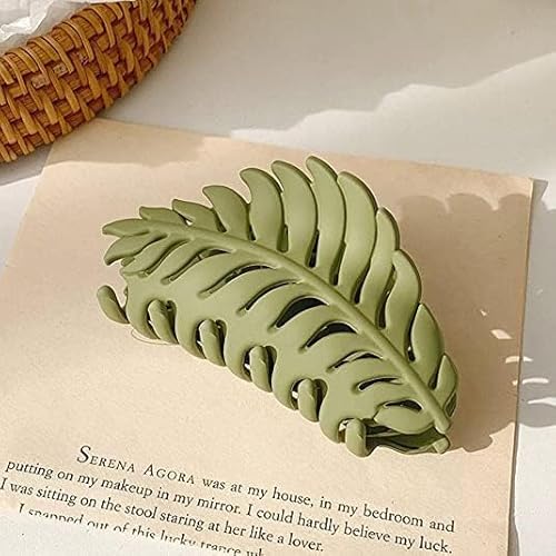 Hair Clip, 1Pc Green Leaf-shaped Hair Clip with Many Teeth, Big Claw Clips, 3.5 Inch, Non slip Leaves Hair Catch Barrette Jaw Clamp Hairpins for Women Girls, Hair Accessories