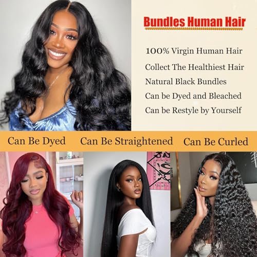 26 28 30 Inch 12A Body Wave Bundles Human Hair Human Hair Bundle 100% Unprocessed Brazilian Virgin Hair 3 Bundles weave for Black Women Natural Color