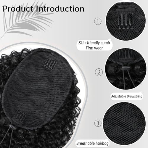 Drawstring Ponytail Extension for Women 28inch Afro Kinky Curly Ponytail Extension Synthetic Long Pony Tails Hair Extensions Hair Pieces for Daily Use£¨Black,28inch£©