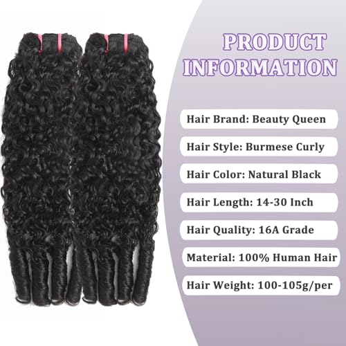 Beauty Queen 16A Burmese Curly Bundles Human Hair 18 20 22 Inch 100% Unprocessed Virgin Remy Bundles 3C4A Burmese Curly Human Hair Full And Thick Hair Extensions