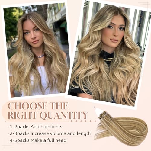 Microlink Hair Extensions Human Hair 18613 Blonde 30g/43s/Pack 14inch Microbead Micro Loop Hair Extensions Real Human Soft and Glossy Longer Life