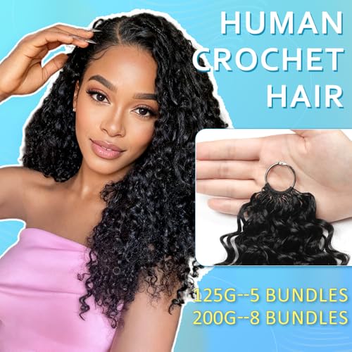 Curly Human Crochet Hair for Black Women 18 Inch Knotless Crochet Human Hair Pre-Separated Crochet Braiding Human Hair Extensions 100 Strands Natural Black 125g