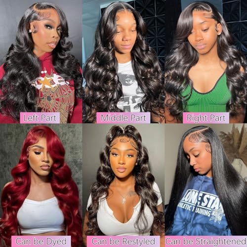 32 Inch Body Wave Lace Front Wigs Human Hair 200 Density 13x6 HD Lace Frontal Wigs Human Hair Glueless Full Lace Front Wigs Pre Plucked Body Wave Wigs for Women Natural Black