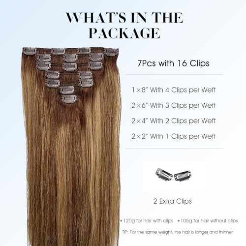 SIYUSI Clip in Hair Extensions Real Human Hair, 100% Brazilian Remy Human Hair Clip Ins, Invisible & Scalp-Friendly,Honey Blonde Ombre, 7Pcs 4.23oz,24 Inch