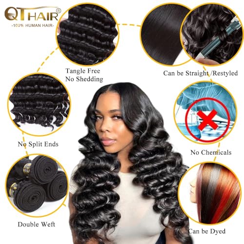 QTHAIR 16A Brazilian Loose Deep Wave Bundle 100% Unprocessed Bundles Brazilian Virgin Loose Deep Curly Human Hair Weave Wet and Wavy Curly Hair1 Bundle 12inch Human Hair