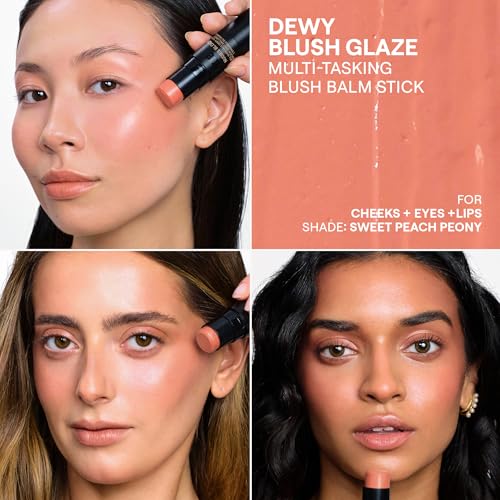 Nudestix Nudies Bloom All Over Dewy Color ? 3-in-1 Cream Blush Stick for Cheeks, Eyes & Lips with Built-In Brush | Sheer, Glossy Finish | Vegan, Long-Wear, Multi-Use Makeup