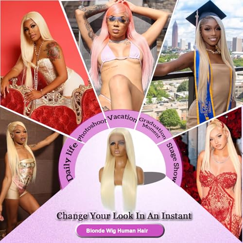 613 Lace Front Wig Human Hair Blonde Straight Wigs Human Hair 180% Density 22 Inch, Pre Plucked, No Tangle, Minimal Shedding, Average Cap, Dyeable And Heat-Friendly for Dating