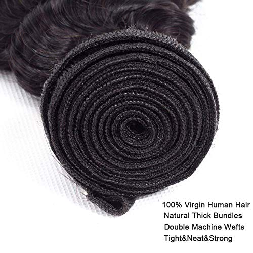 Brazilian Virgin Deep Wave Hair 3 Bundles 9A 100% Unprocessed Virgin Brazilian Remy Human Hair Loose Deep Wave Hair Bundles Human Hair Extensions Natural Black for Black Women (26 28 30)