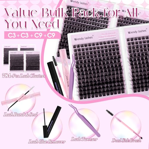Wispy Lash Clusters Kit Packs: Wendy, 784Pcs, C3, C3, C9, C9, D Curl, 10-18mm Mixed, Natural, Volume, Soft, DIY Eyelash, Individual, Fake Lashes, Bulk Pack