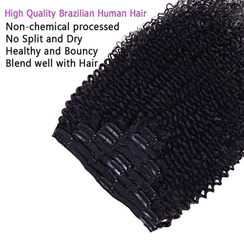 Curly Clip In Extension Human Hair 3C 4A Kinky Curly Clip Ins Full Head for Black Women Brazilian Remy Human Hair Natural Color 8Pcs with18clips 120g/Set (30 inch, curly wave)