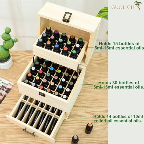 Essential Oil Storage Box Wooden Essential Oils Display Organizer Stand Holder for 15 ml Bottles Nail Polish Collection. (59 slots)