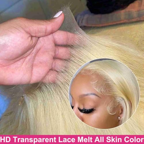 Sebast 34 Inch 13x6 613 Lace Front Wig Human Hair 200 Density Long Blonde Wig Human Hair 613 HD Transparent Lace Frontal Wig 13x6 Straight 613 Blonde Wigs Human Hair for Women
