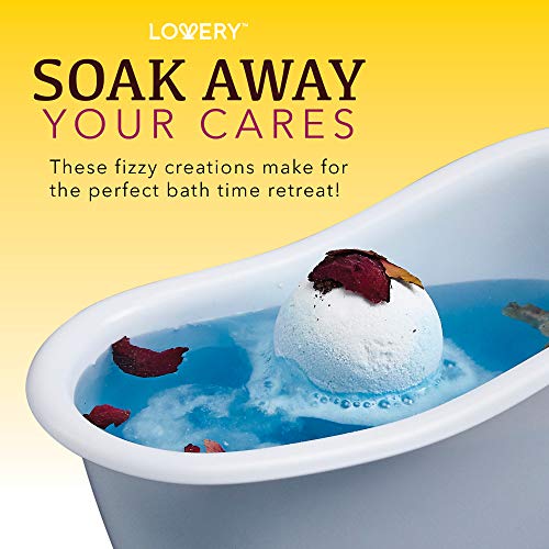 Bath Bomb Self Care Gifts for Women, White Elephant Gifts for Adults,10 Oversized Two Tone Bath Fizzies with Shea & Coco Butter Dry Flower Petals, Rich, Spa Bath Set in Cute Tub