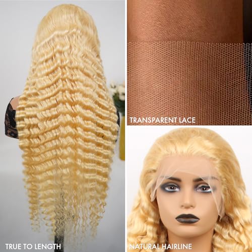 ELISHEVA 613 13x6 Lace Front Wig Human Hair 28 Inch Blonde Wig Human Hair 613 Deep Wave HD Blonde Lace Front Wigs 200% Density Free Part 613 Wig Deep Wave Pre Plucked with Baby Hair