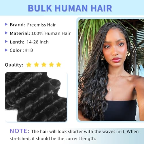 Human Braiding Hair for Boho Braids 100g 26 Inch Deep Wave Bulk Human Hair 100% Unprocessed 12A Brazilian Virgin Boho Hair for Braiding Knotless 2 Bundles/Pack Natural Color