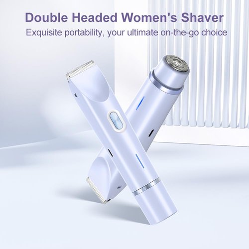 Women's Electric Shaver Bikini Trimmer for Women Razors 2-in-1 Dual Head Design IPX7 Waterproof Wet & Dry Use Body Groomer Hair Trimmer Remover for Facial Underarm Arm Face Leg Bikini (Blue)