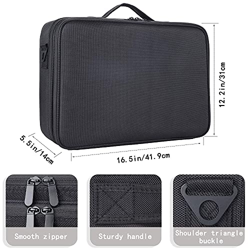JOURMON Travel Makeup Case Portable Makeup Train Case Organizer Cosmetic Bag with Adjustable Dividers and Shoulder Strap for Makeup Brushes Toiletry Travel Accessories(Pure Black, L)