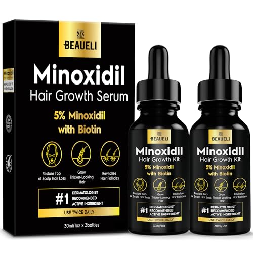 5% Minoxidil Hair Growth for Men and Women: Extra Strength Minoxidil Beard Regrowth Treatment Serum with Biotin for Thinning Hair Loss to Grow Thicker Fuller 30ml 2 Bottles