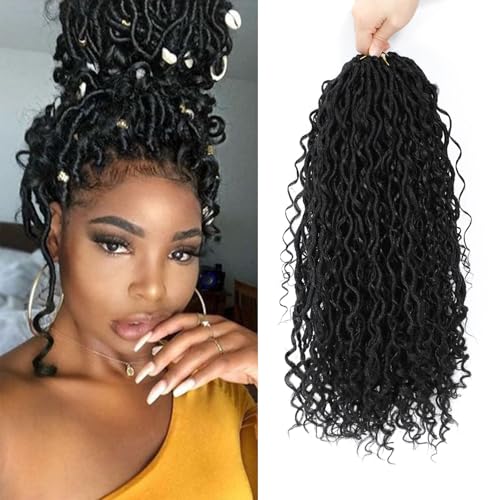 8 Packs Boho Faux Locs Crochet Hair Pre-looped 14 Inch Crochet Goddess Locs with Curly Ends for Black Women Black Boho River Locs Crochet Hair